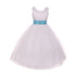 Kids Dream Little Girls White Aqua Tulle Satin Sash Bow Flower Girl Dress 2-6 - SophiasStyle.com